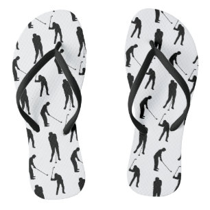 Golfer Silhouettes Black and White Pattern Flip Flops