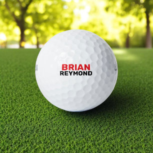 Golfer Simple RED BLACK Bold Name  Golf Balls