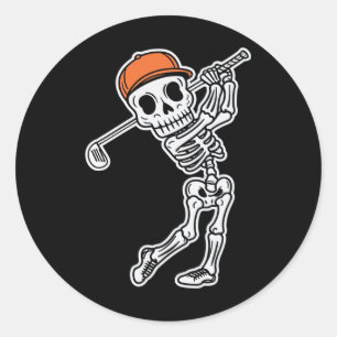 Golfer Skeleton Golf Halloween Sport Skeletons Classic Round Sticker
