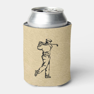 Golfer Sport Design Leather Look Can Cooler
