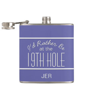 Golfer Sport Golf Course Quote Fun Very Peri Blue Hip Flask