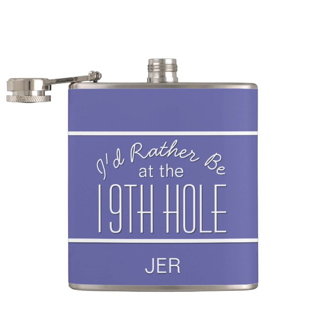 Golfer Sport Golf Course Quote Fun Very Peri Blue Hip Flask (Opened)