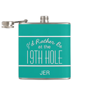 Golfer Sports Nineteenth Hole Monogram Teal Hip Flask