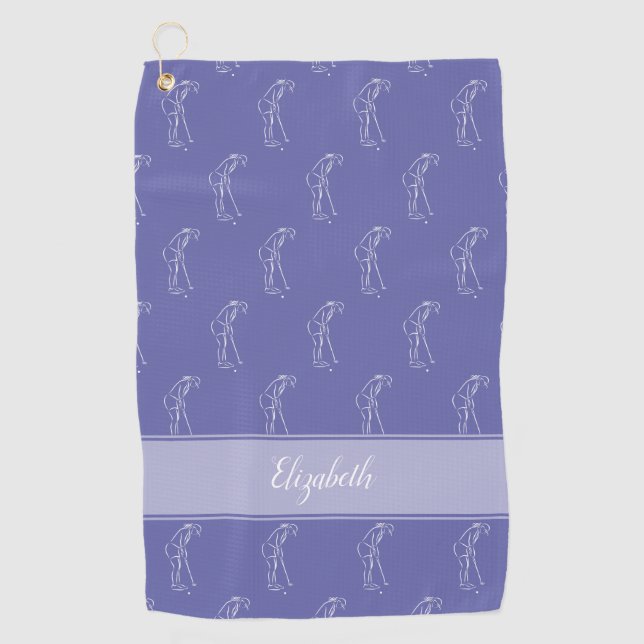 Golfer Sports Pro Pattern For Her Name Periwinkle Golf Towel (Front)
