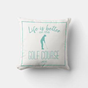 Golfer Sports Quote Monogrammed Teal & White Throw Pillow