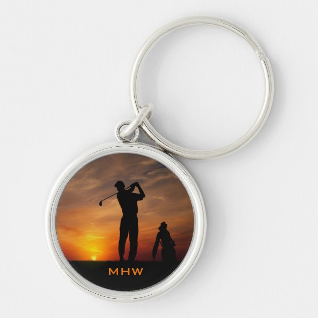 Golfer Sunset custom monogram key chains (Front)