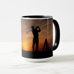 Golfer Sunset custom monogram mugs