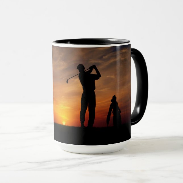 Golfer Sunset custom monogram mugs (Front Right)