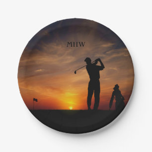 Golfer Sunset custom monogram paper plates