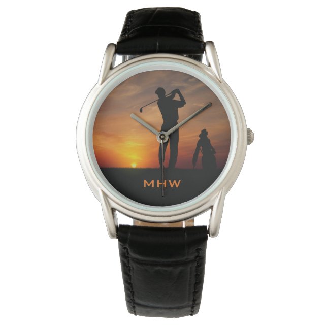 Golfer Sunset custom monogram watches (Front)