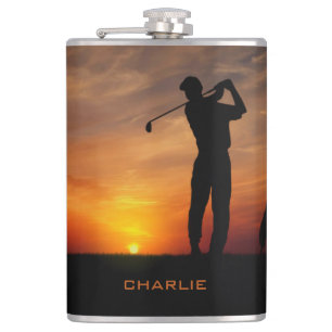 Golfer Sunset custom name flask