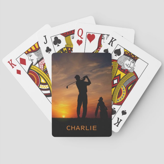 Golfer Sunset custom name playing cards (Back)