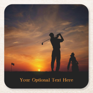 Golfer Sunset custom text paper coasters