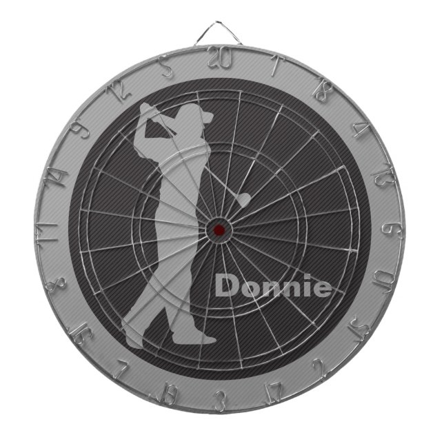 Golfer Swinging Club Black Grey Golf Personalized Dartboard (Front)