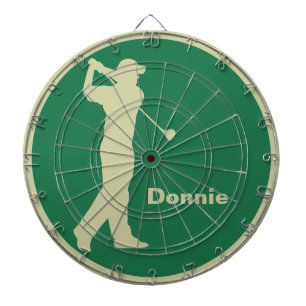 Golfer Swinging Club Green Khaki Golf Personalized Dartboard