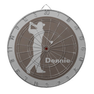 Golfer Swinging Club Grey Brown Golf Personalized Dartboard