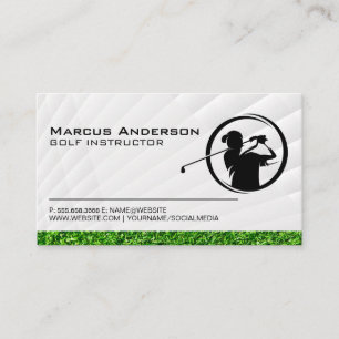 Golfer Swinging Logo Grass Business Card