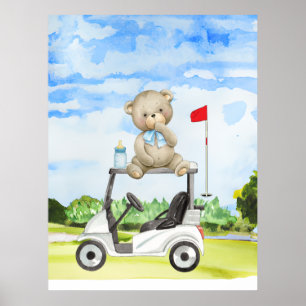 Golfer Teddy Bear on Golf Cart for Baby BOY  Poster
