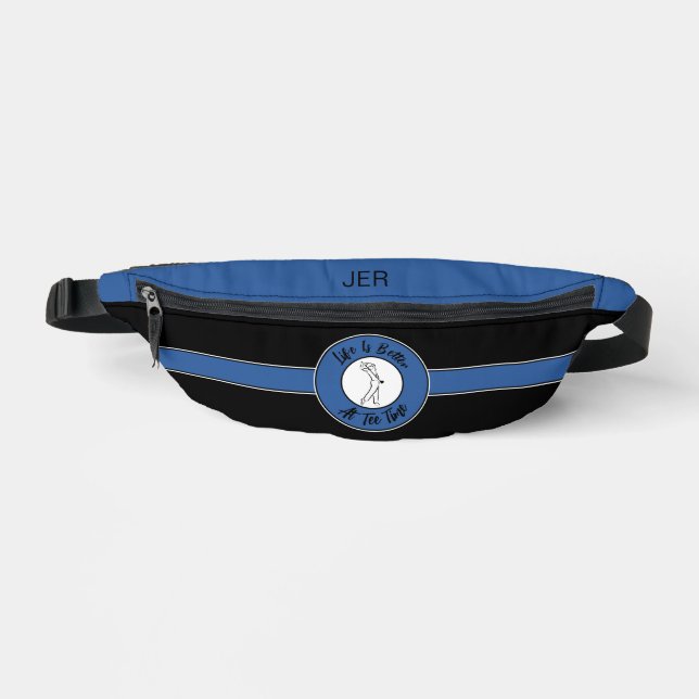 Golfer Tee Golf Sports Humour Monogram Black Blue Fanny Pack (Front)