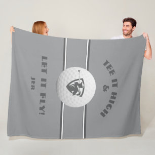 Golfer Tee It High Monogrammed Grey Sports Custom Fleece Blanket