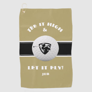Golfer Tee It High Monogrammed Sports Player Gold Golf Towel