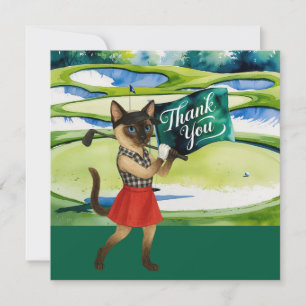 Golfer thank you card for cat lovers