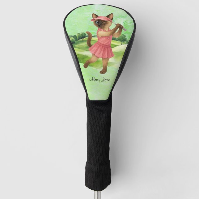 Golfer themed Woman Bachelorette Bride Cat Lovers Golf Head Cover (Front)