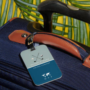 Golfer Travel Adventures Blue Luggage Tag