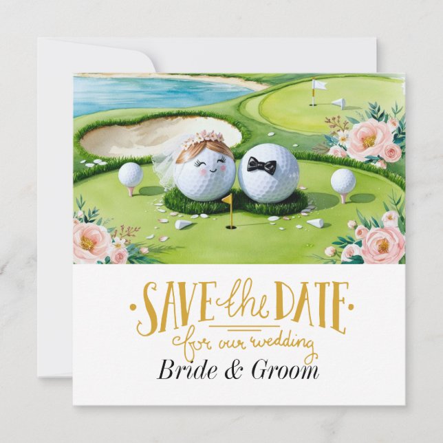 Golfer Wedding Invitation with golf ball on green (Front)