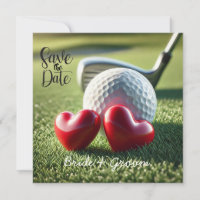 Golfer Wedding Invitation with golf ball on green