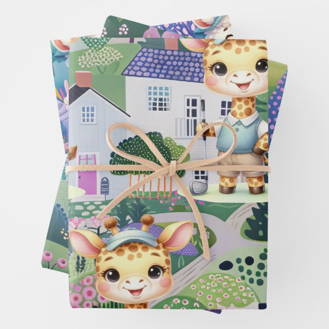 Golfer with  Abstract Golf Scenes for Kids Wrapping Paper Sheet (In situ)