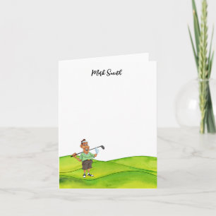 Golfer with golf cart  on green  Name for golfer  Note Card