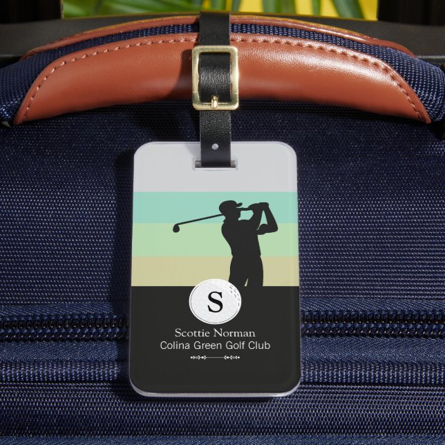 Golfer with Golf Club Elegant Black Luggage Tag (Front Insitu 2)