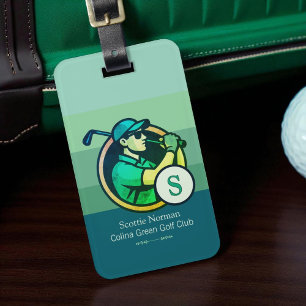 Golfer with Golf Club Man Monogram Luggage Tag