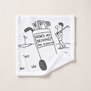 Golfer with Sign Saying How's My Driving? Funny Wash Cloth