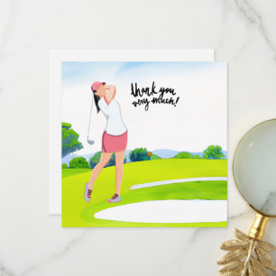 Golfer woman is golfing  thank you card