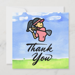 Golfer woman is golfing  thank you card