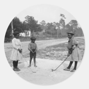 Golferinos African American Children Golf c1905 Classic Round Sticker