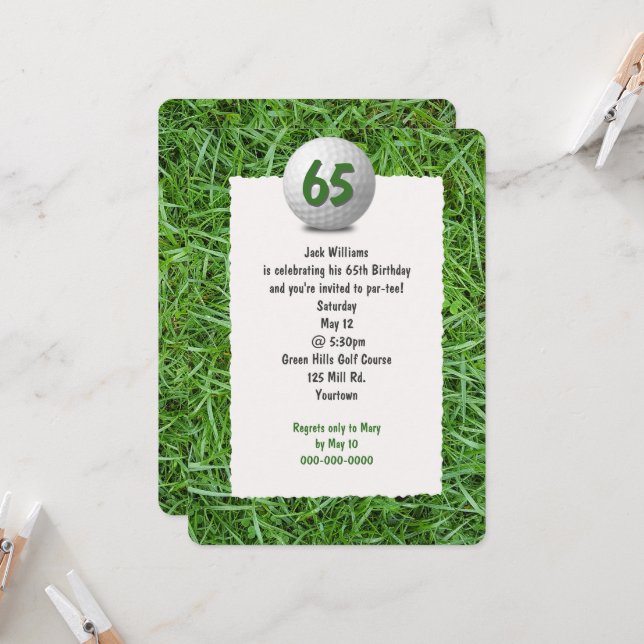 Golfer's 65th Birthday Party Invitation (Front/Back In Situ)