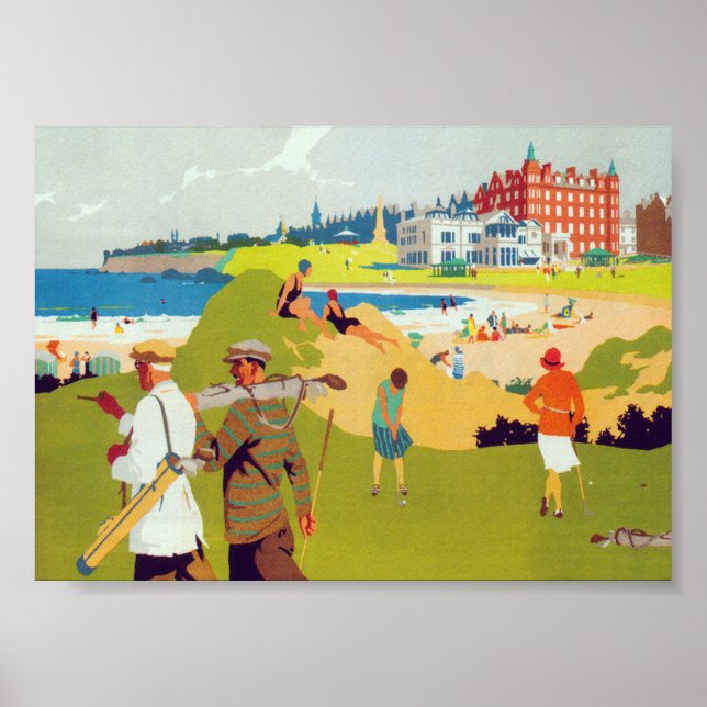 Golfers at Golf Course Vintage Golf Poster (Front)