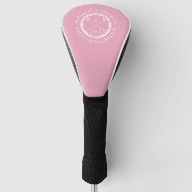 Golfers Club Name Date Elegant Pink Golf Head Cover (Front)