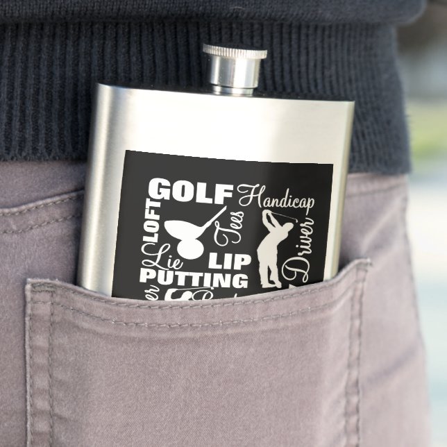 Golfers Golf Terminology Text Graphic Hip Flask (In Situ)