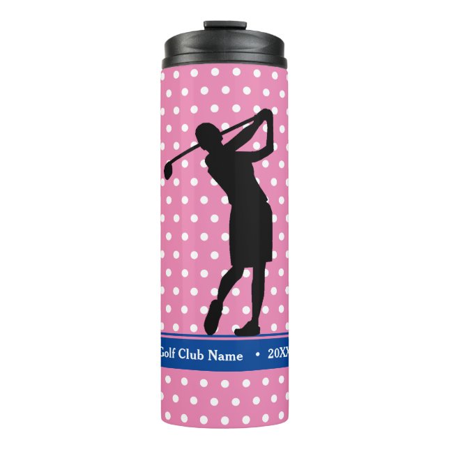 Golfer's Pink Polka Dot Thermal Water Bottle (Front)