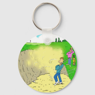 Golfer's Stuck in a Bunker. Funny Cartoon Keychain