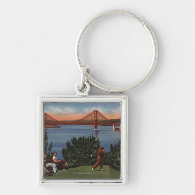 Golfers with Golden Gate Bridge in Background Keychain (Front)