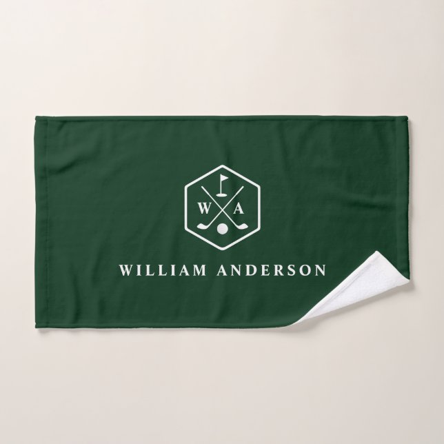Golfeur Monogramme & Nom Golf Minimaliste Élégant (Serviette à main)