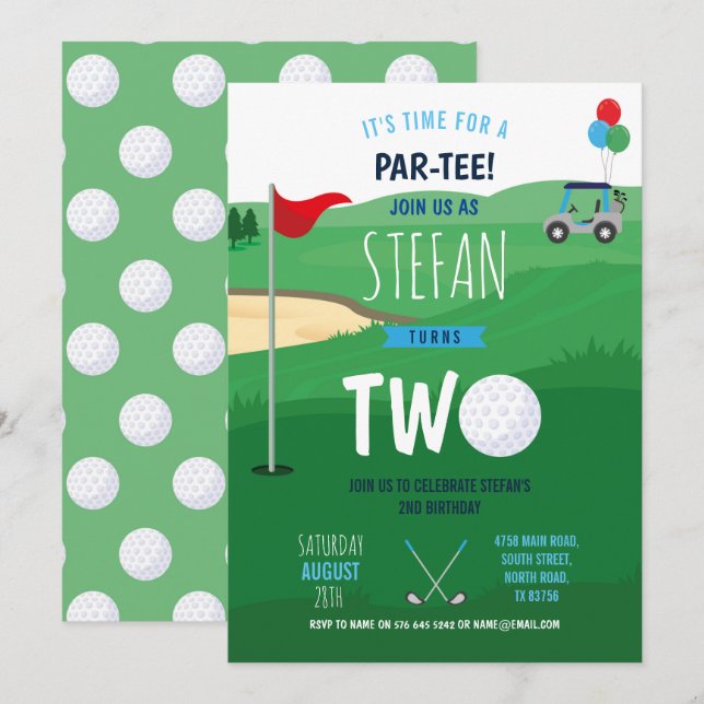 Golfing 2nd Birthday Two Golf Invite Fun (Front/Back)