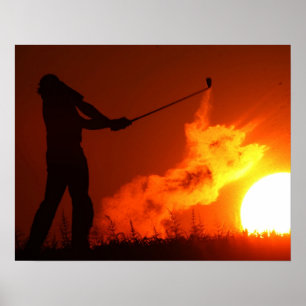 Golfing at Sunset Poster
