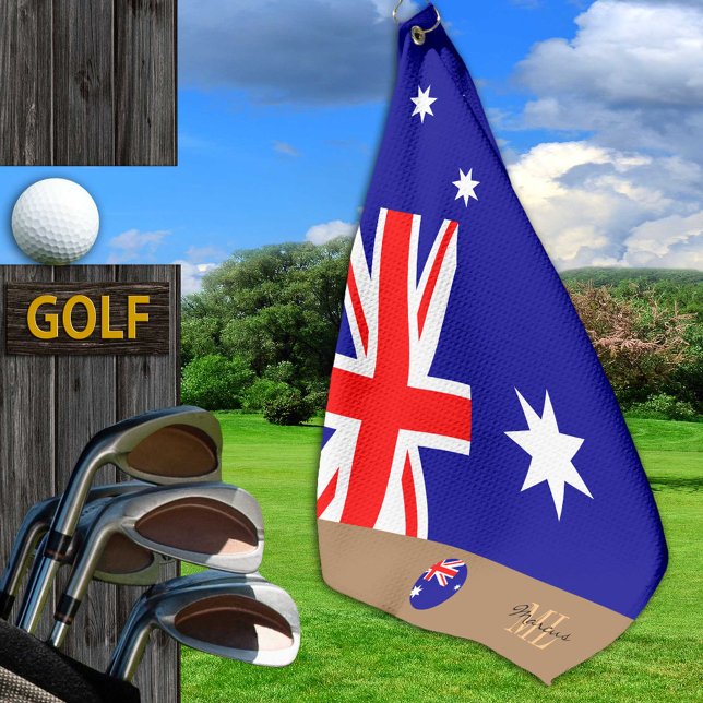 Golfing Australia, monogrammed Australian Flag Golf Towel (Creator Uploaded)