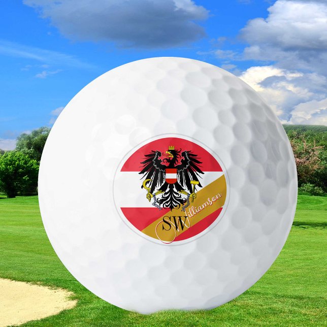 Golfing Austria & Monogram, Austrian Flag /golden Golf Balls (Creator Uploaded)